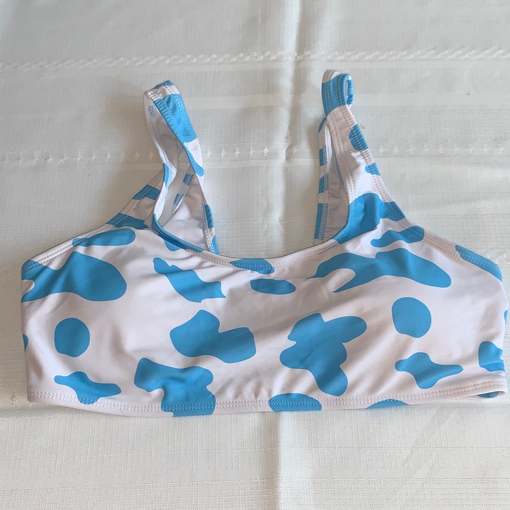 EUC SHEIN Blue and White Cowgirl Patterned Swimsuit Bikini Top Sun-Ready Size XL